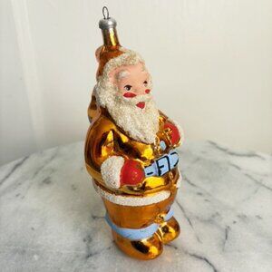 Vintage Gold 5" Santa Christmas Ornament Italy Italian Hand Blown Glass
